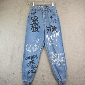SONG Graffiti Joggers Womens 0 Light Wash Painted Graffiti Art High-Rise Street